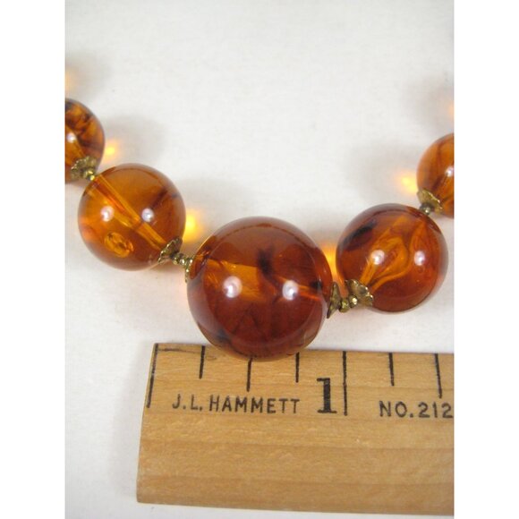 Miriam Haskell FAUX Amber Lucite Marbled Beaded Necklace 12 in Vintage Choker - Picture 2 of 8